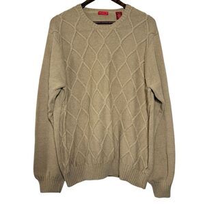 Izod XL 3D Argyle Cable Knit Textured Grandpa Sweater Neutral Pullover Cotton‎